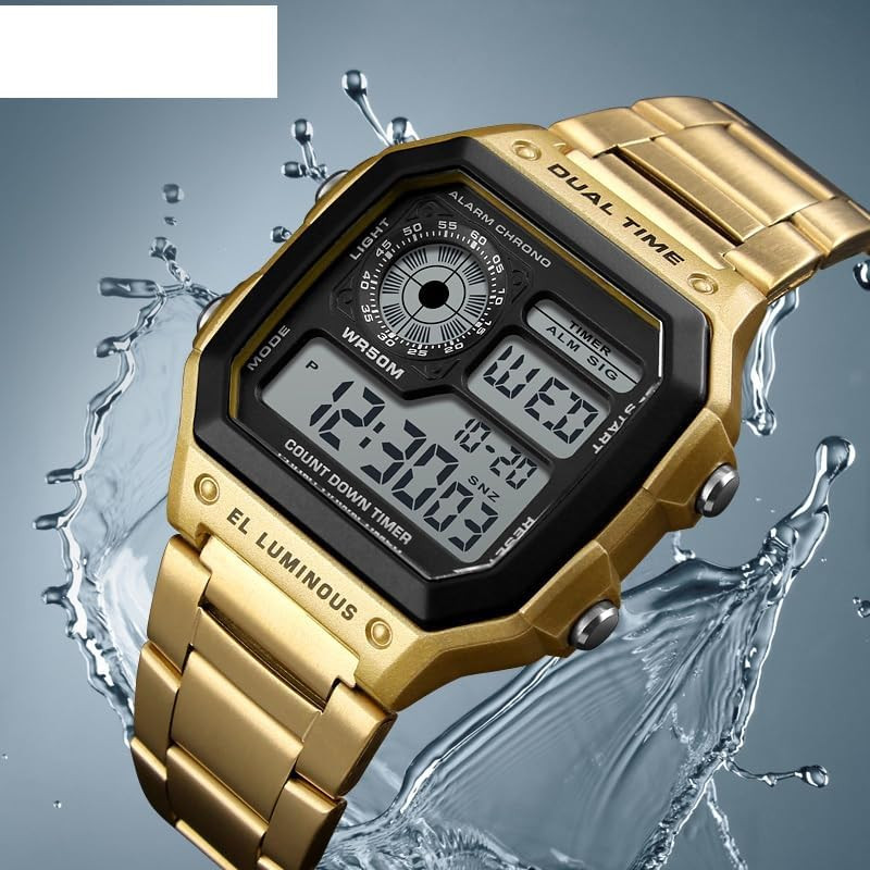 Men’s Digital Multi-Function Watches Dual Time Alarm Stopwatch Countdown Backlig