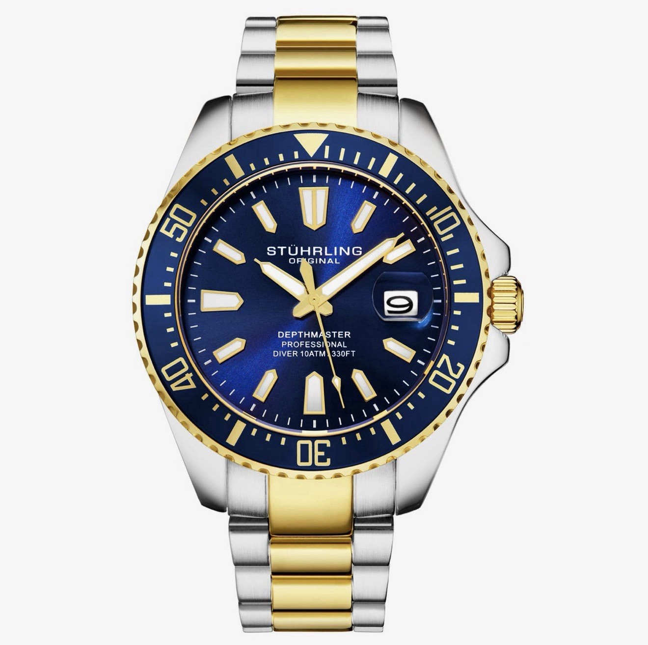 Stuhrling 3965 3 Aquadiver Quartz GMT Date Stainless Steel Mens Watch