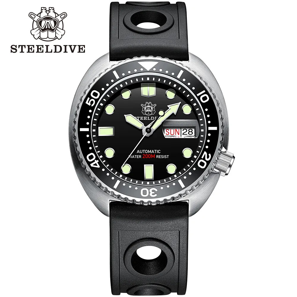 STEELDIVE SD1972 Black Dial Automatic Mov. Ceramic Bezel Mens Sport Diver WaterP