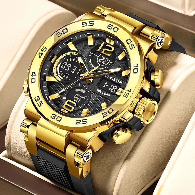 LIGE FOXBOX Men Watch Quartz LED Digital Analog Luminous Waterproof Wristwatch