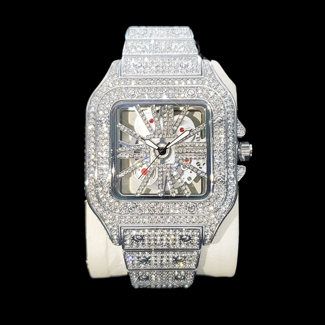 Skeleton Red Dial VVS Iced Out Diamond Designer Watch, Hip Hop Watch, Fashion