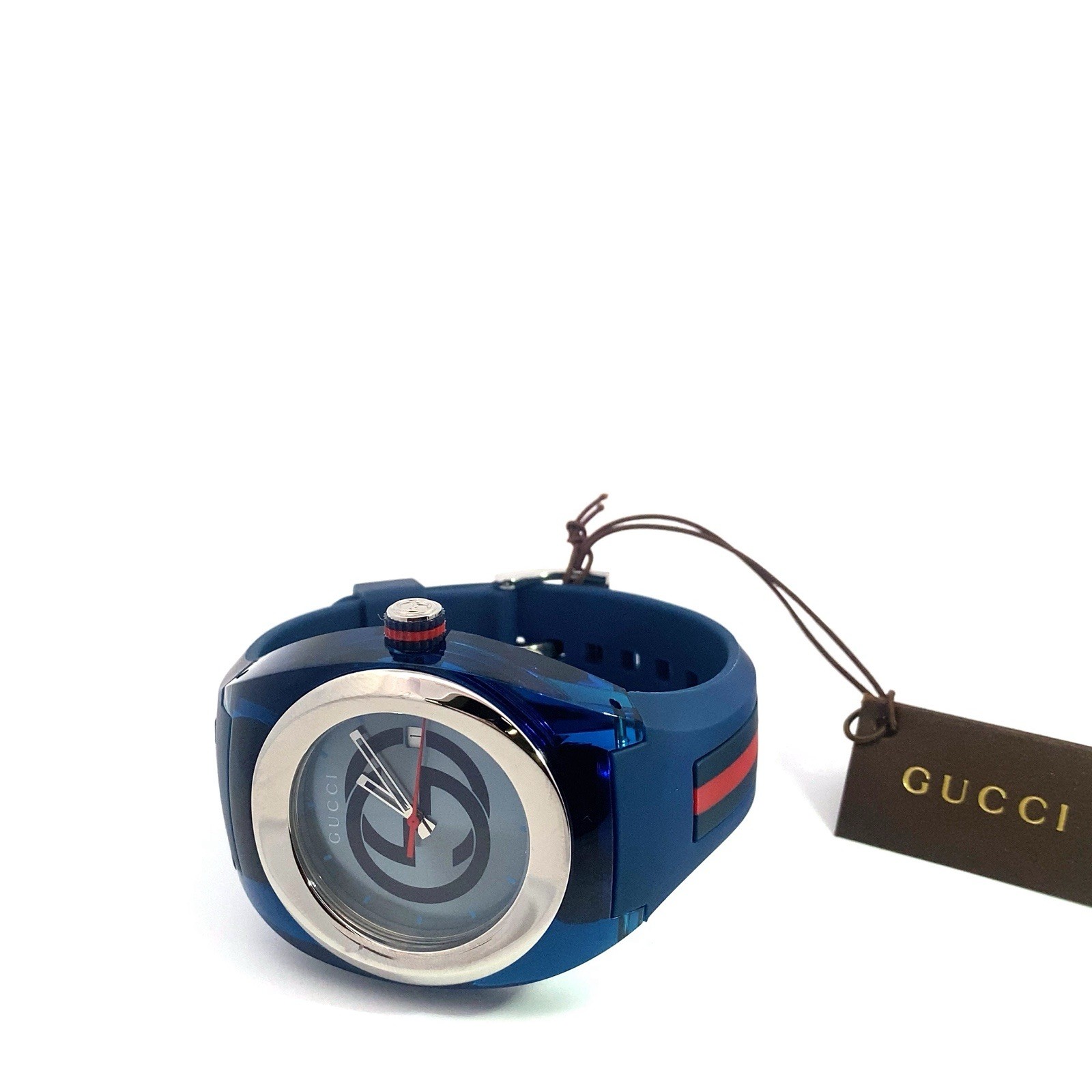 NEW! Gucci YA137104 Sync Blue Dial Silicone Strap Men’s Watch – Blue