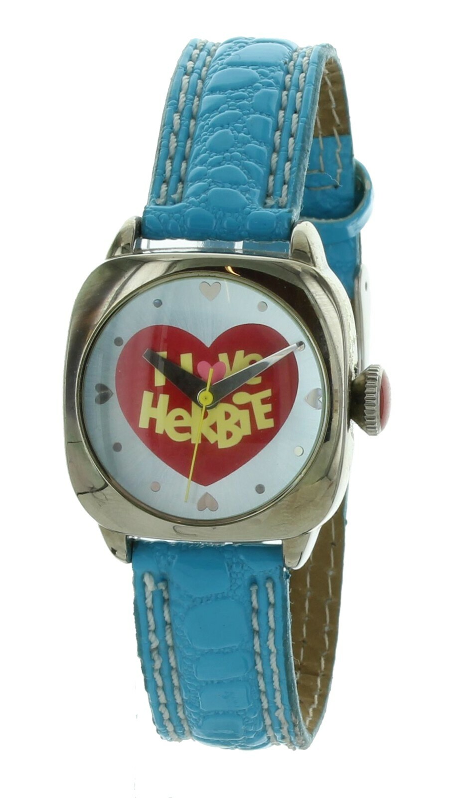 Girls cute DISNEY Herbie watch Blue leather band, silver tone case MU2320