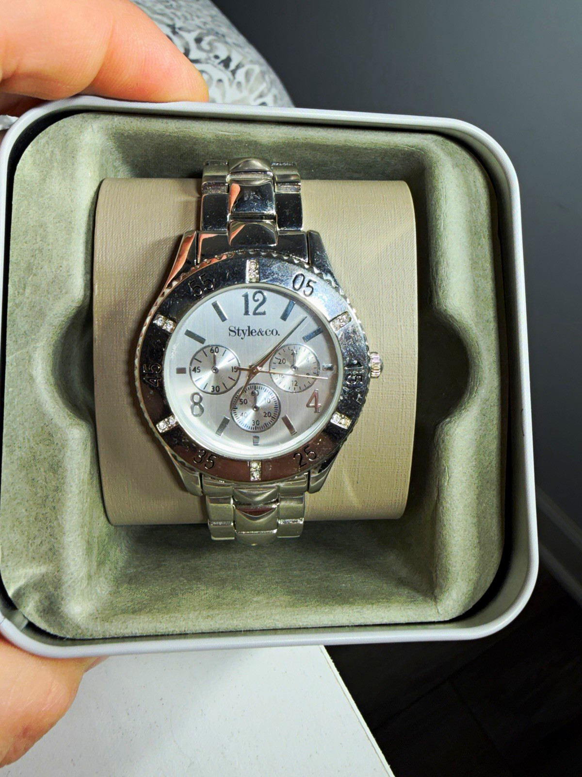 Style&co. SC1416 Women’s Quartz Chronograph Silver Tone Steel Bracelet Untested