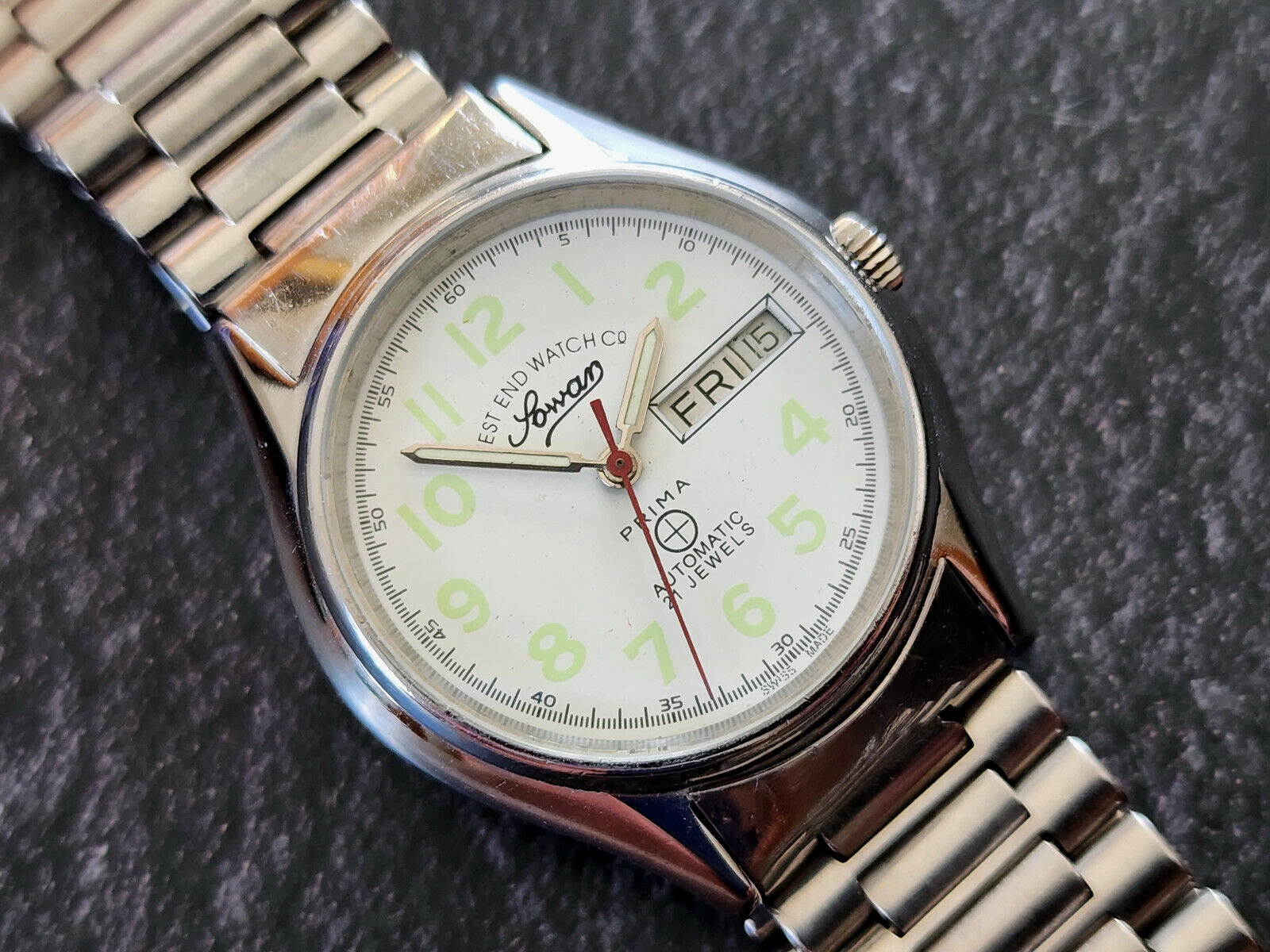 WEST END WATCH SOWAR MILITARY AUTOMATIC ETA MOVEMENT WHITE DIAL 7.