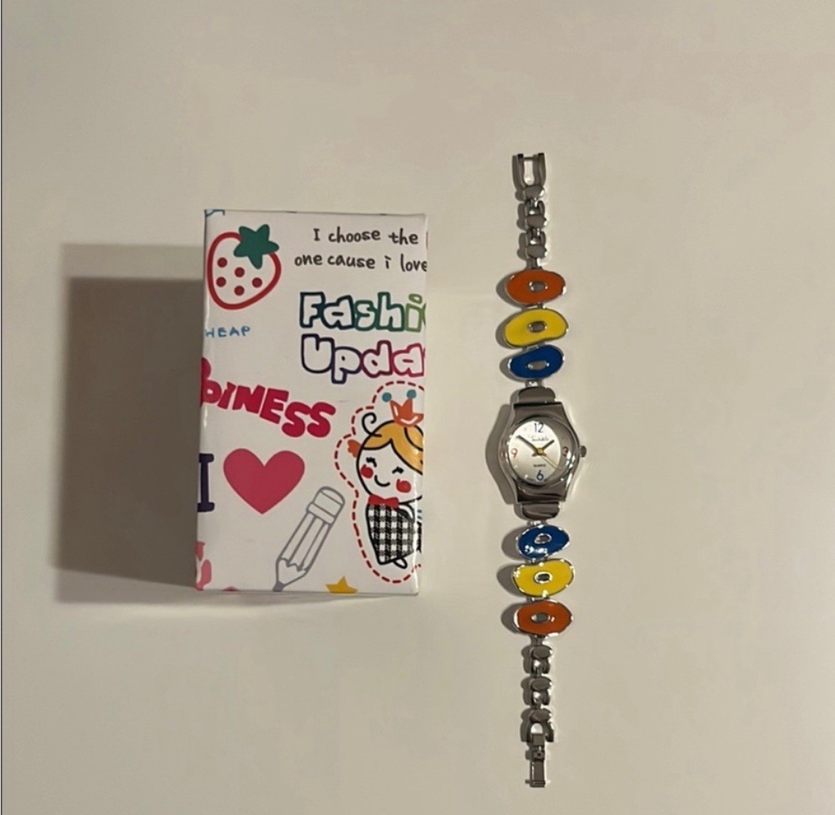 Twinkle Artsy Watch Blue Yellow Orange Colorful Bangle w/ extender Silver Tone
