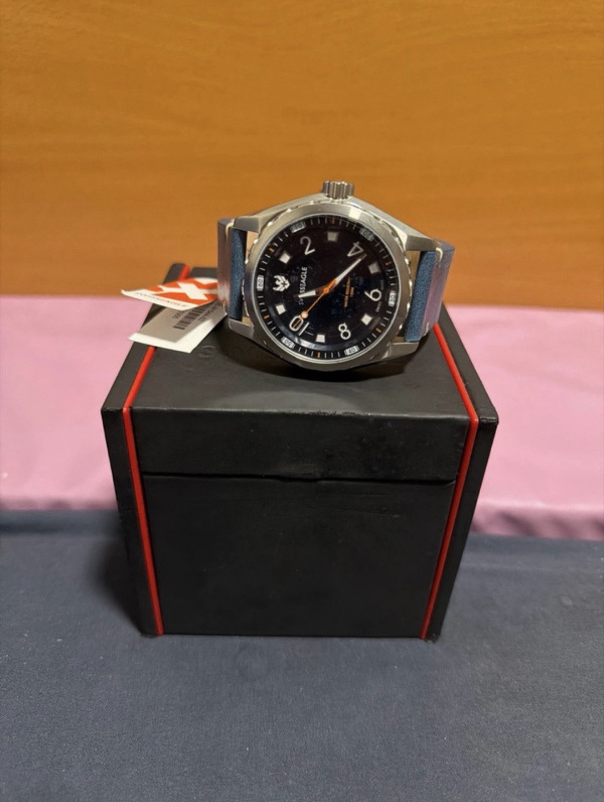 Swiss Eagle 47MM Automatic Stainless Steel Case Blue Leather strap New Unused