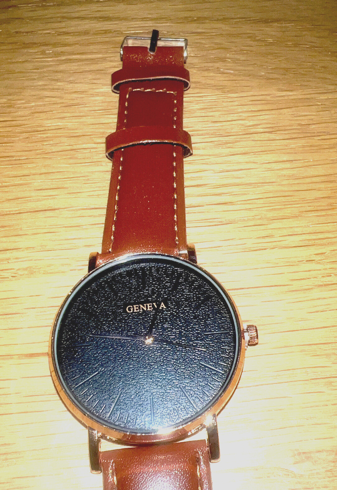 Stylish 1 pc. Geneva Men”s Watch w/ Faux Brown Leather Band & Black Face.