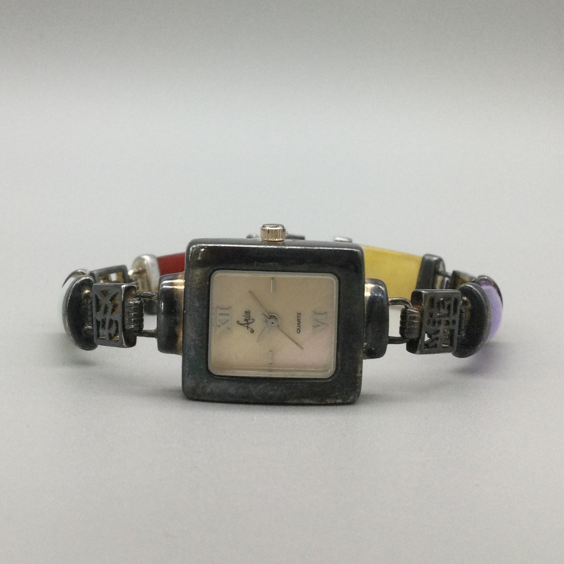 Aria Womens Watch 18mm Sterling Silver Multi Stone Band New Battery 6.5″
