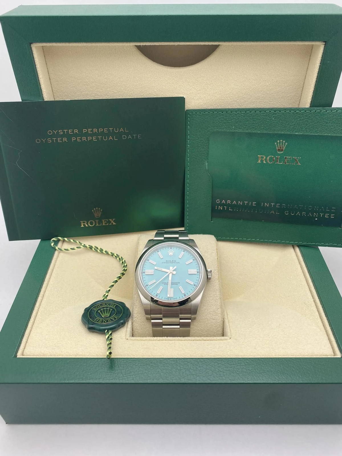 Rolex Oyster Perpetual 36 126000 Custom Turquoise Dial Box Papers + Original