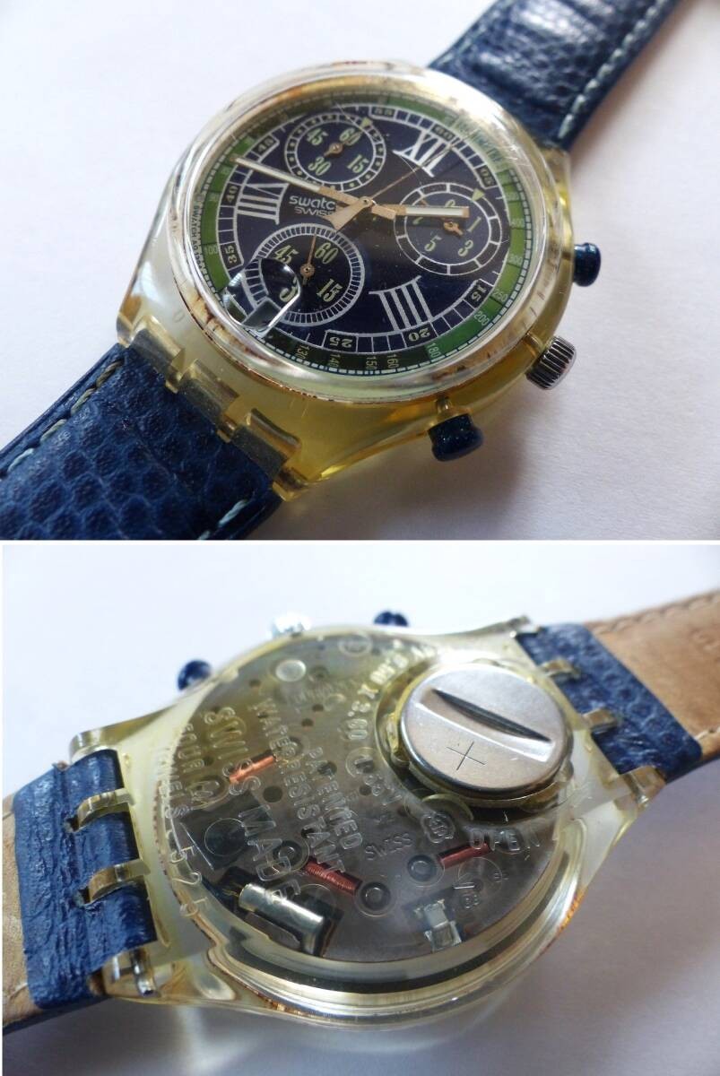 Swatch Chrono SCK404 Blue Function 90s Vintage New Battery Box Manual Working