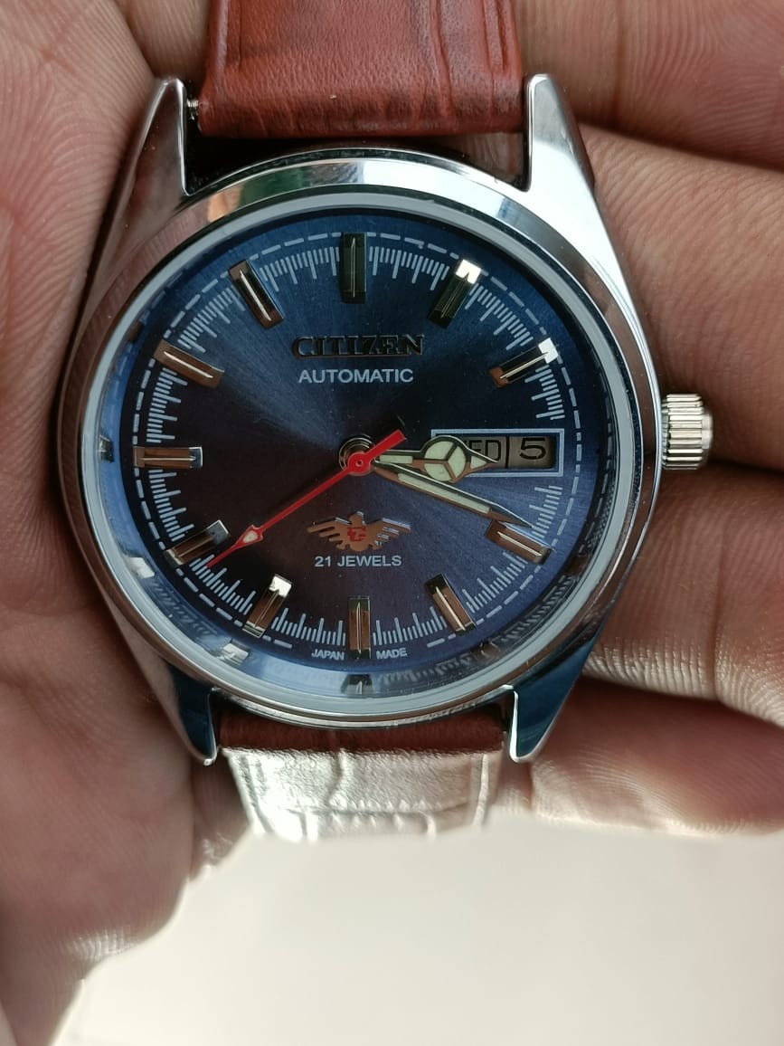 Citizen Automatic Blue Dial Day/Date 21 Jewels Stainless Steel Mens Wrist Watch