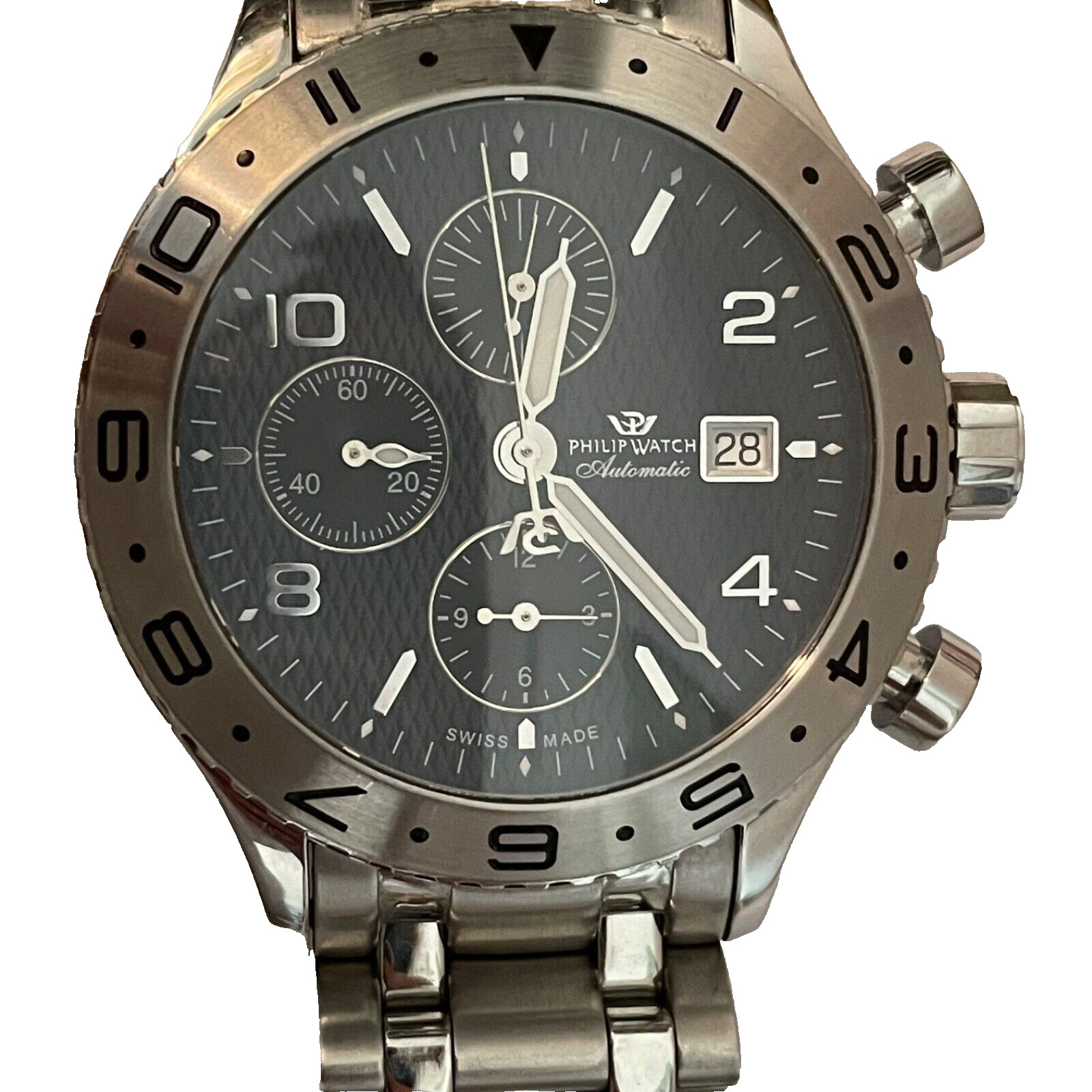 Philip Valjoux 7750 Automatic Chronograph Men’s Watch 44mm Original SS Bracelet