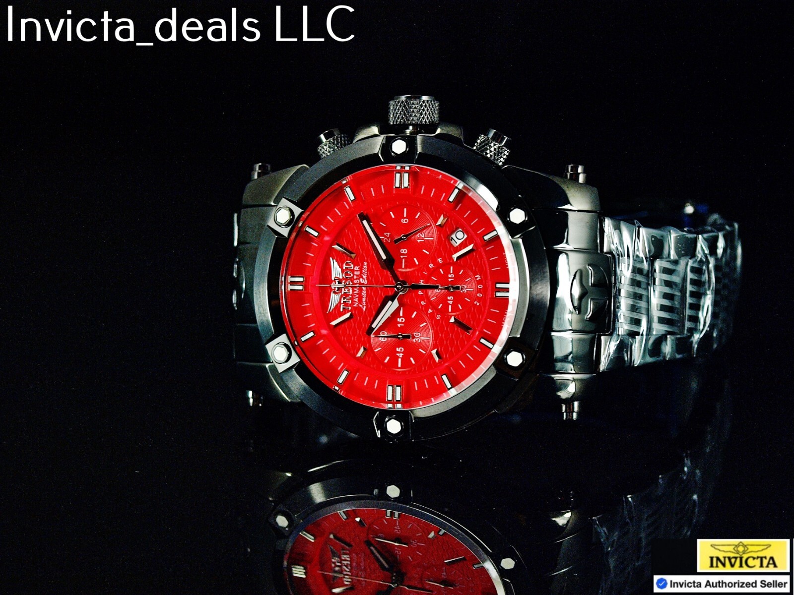 Tresod Men’s NAVMASTER Chronograph Red Dial Black Tone Sapphire Crystal SS Watch