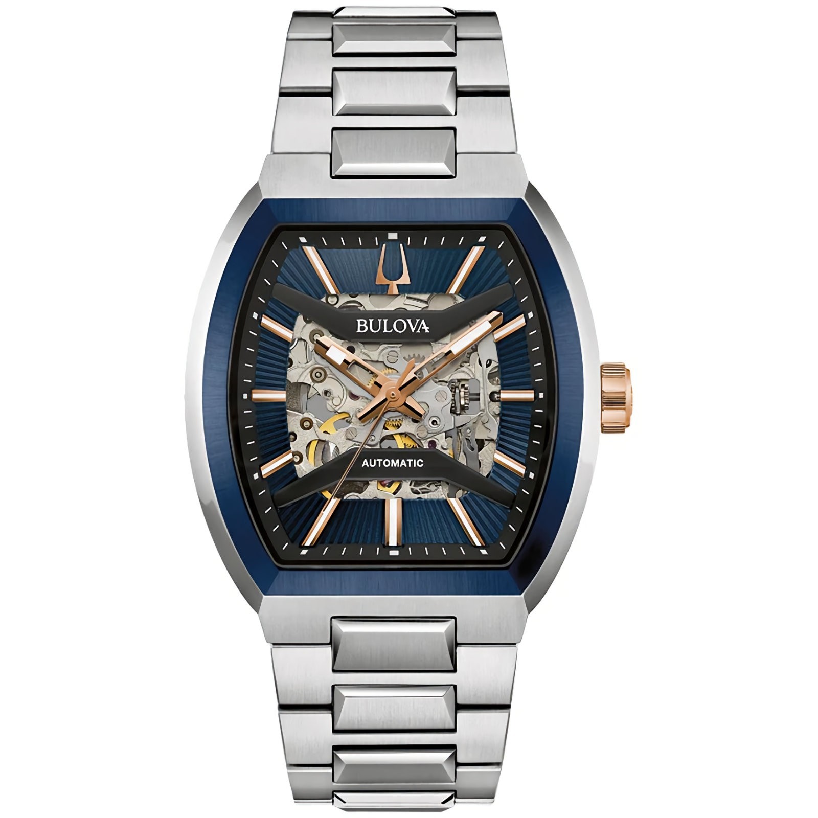 Bulova Maquina 98A319 Automatic Blue Skeleton Dial Stainless Steel Men’s Watch