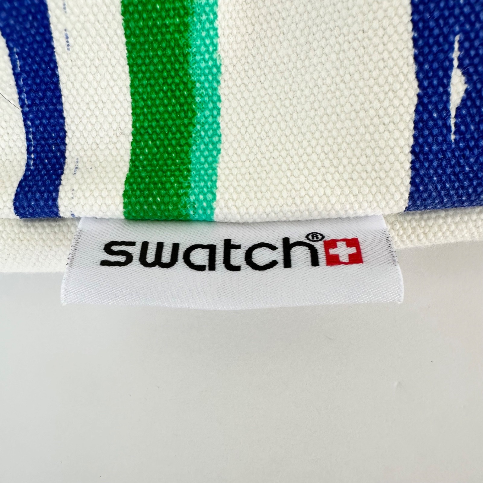 Swatch Watch Multi Color Stripes Thick Canvas Tote Bag w/ Inside Pocket & Clasp