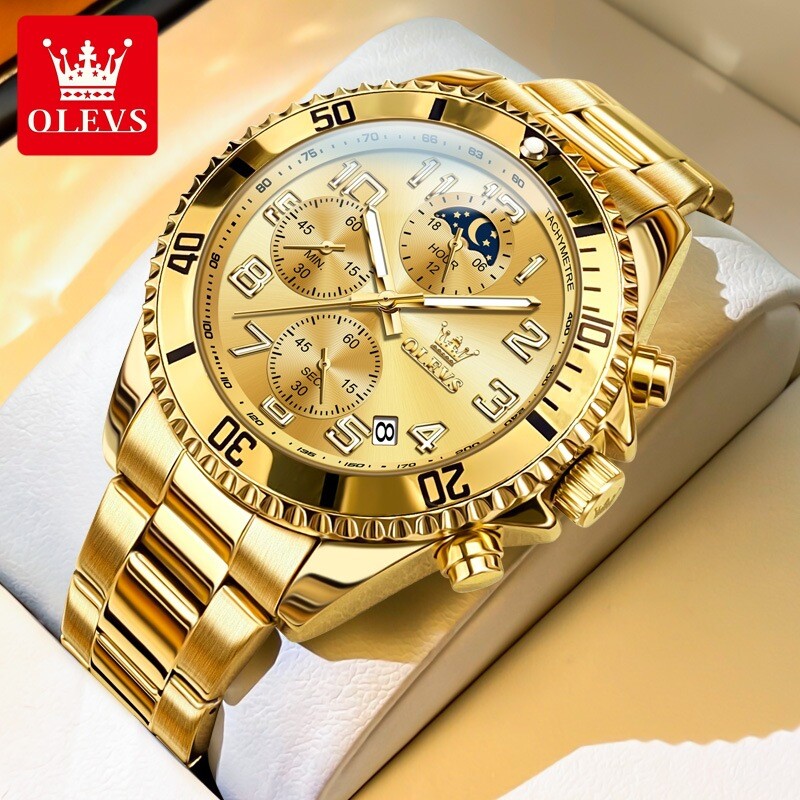 OLEVS Luxury Mens Quartz Watch Business 3 Bar Luminous Date Stainless Steel Band