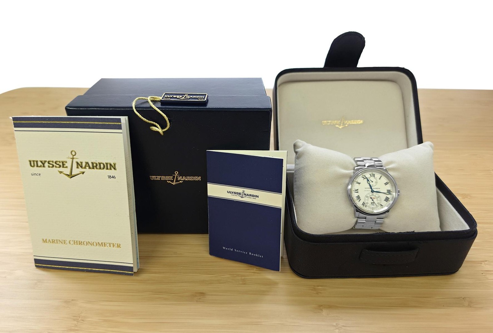 Ulysse Nardin Marine Chronometer 263-22 Silver Dial Steel 38MM Unisex Box Papers