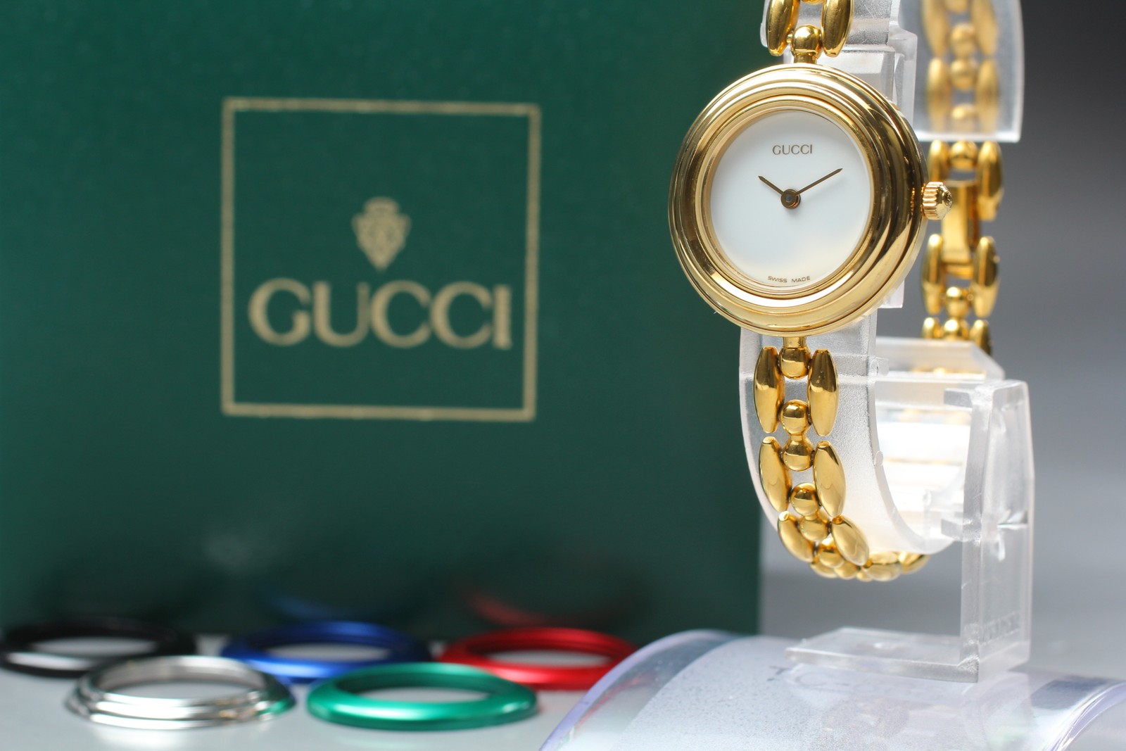 [Near Mint] Boxed GUCCI 11/12.2 Change Bezel 6 Colors Women’s Quartz Watch JAPAN