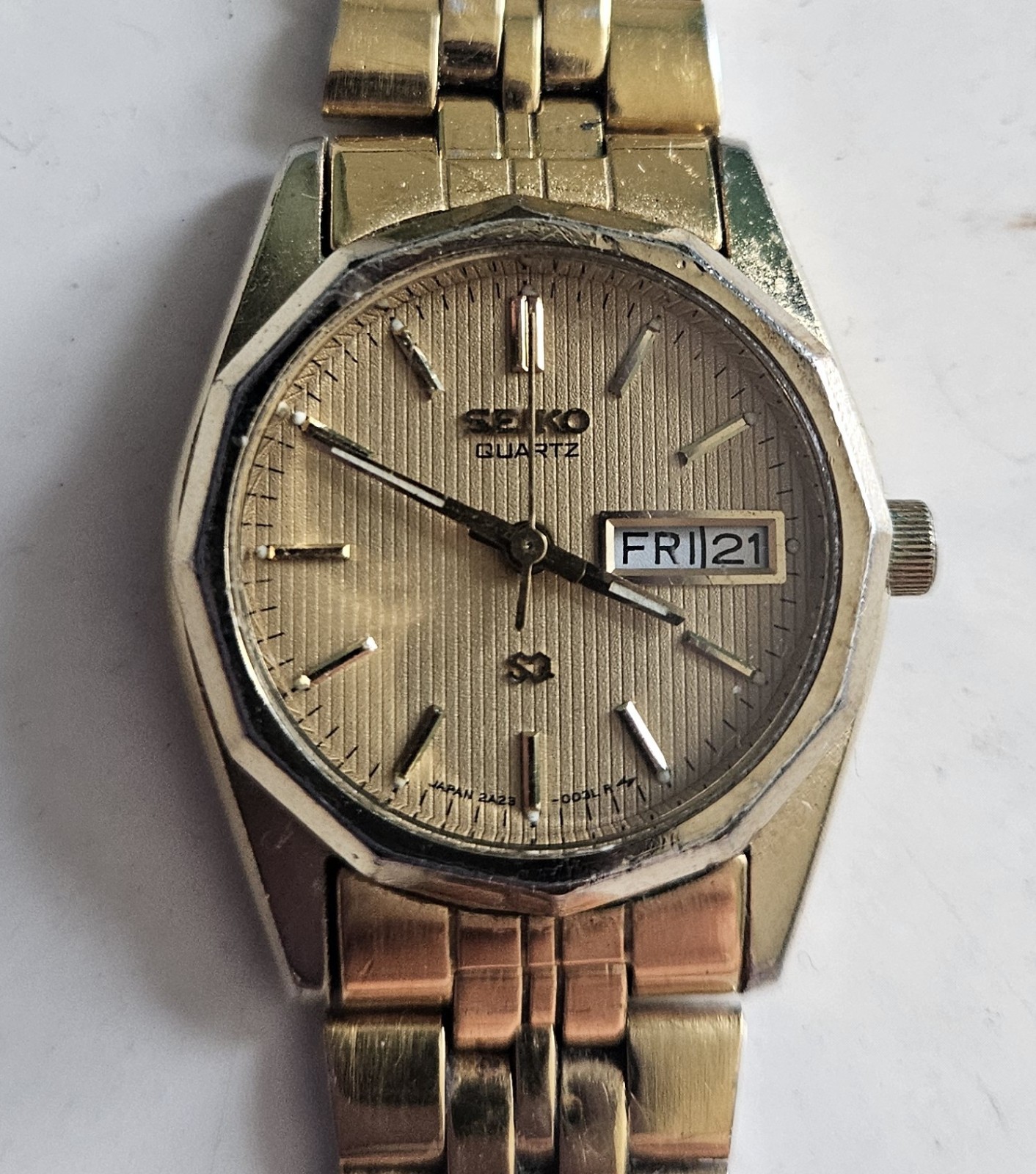 Vintage Seiko 2A23 Octagon Watch Gold Tone Rare Geometric Bezel Untested Repair