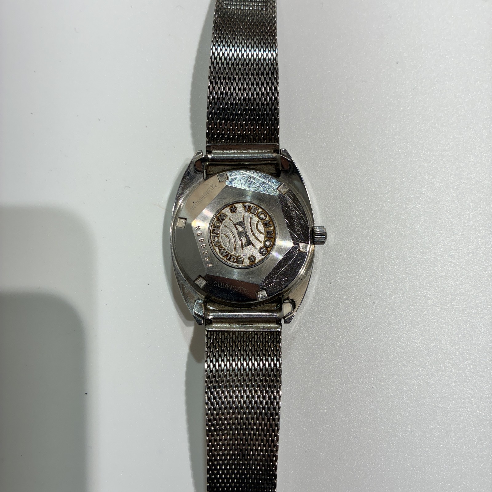 Vintage TECHNOS Sky Light Automatic Men’s Watch Silver Dial Mesh Bracelet Date J