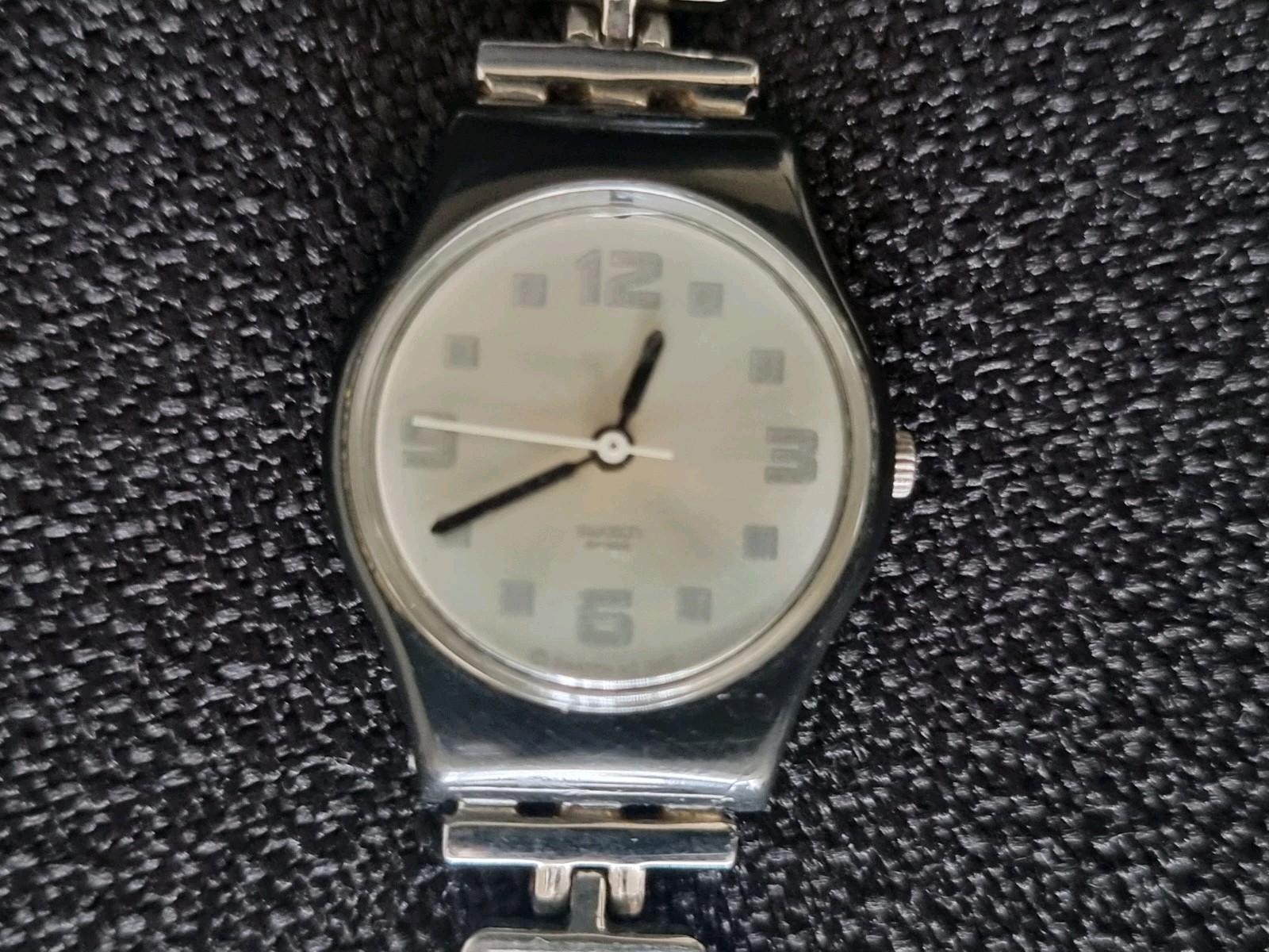 SWATCH LADY SWISS WATCH BLACK BEIGE AND CHROME SQUARES A VINTAGE CUBISM BEAUTY