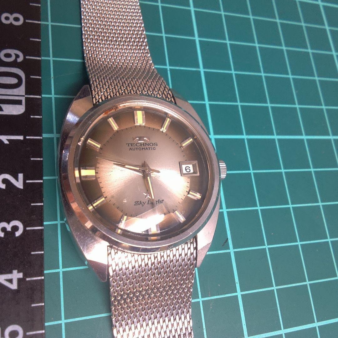 TECHNOS Sky Light Watch Auto Wind Brown Dial Mesh Band Vintage Japan-
