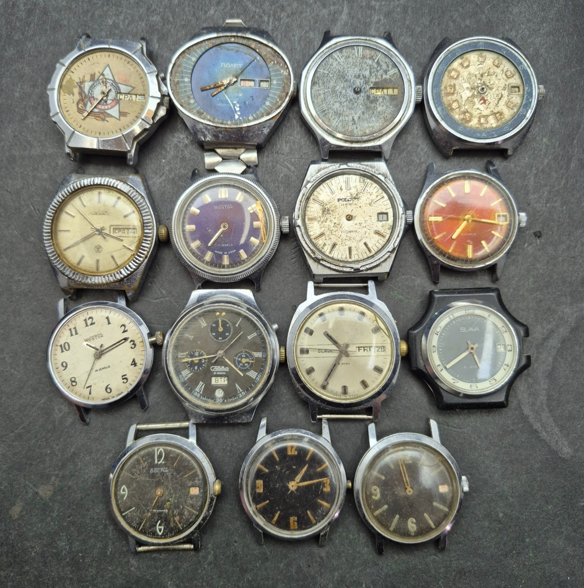 Soviet Vintage Mechanical Watches, Mix of 15 USSR Watches, Non-Working
