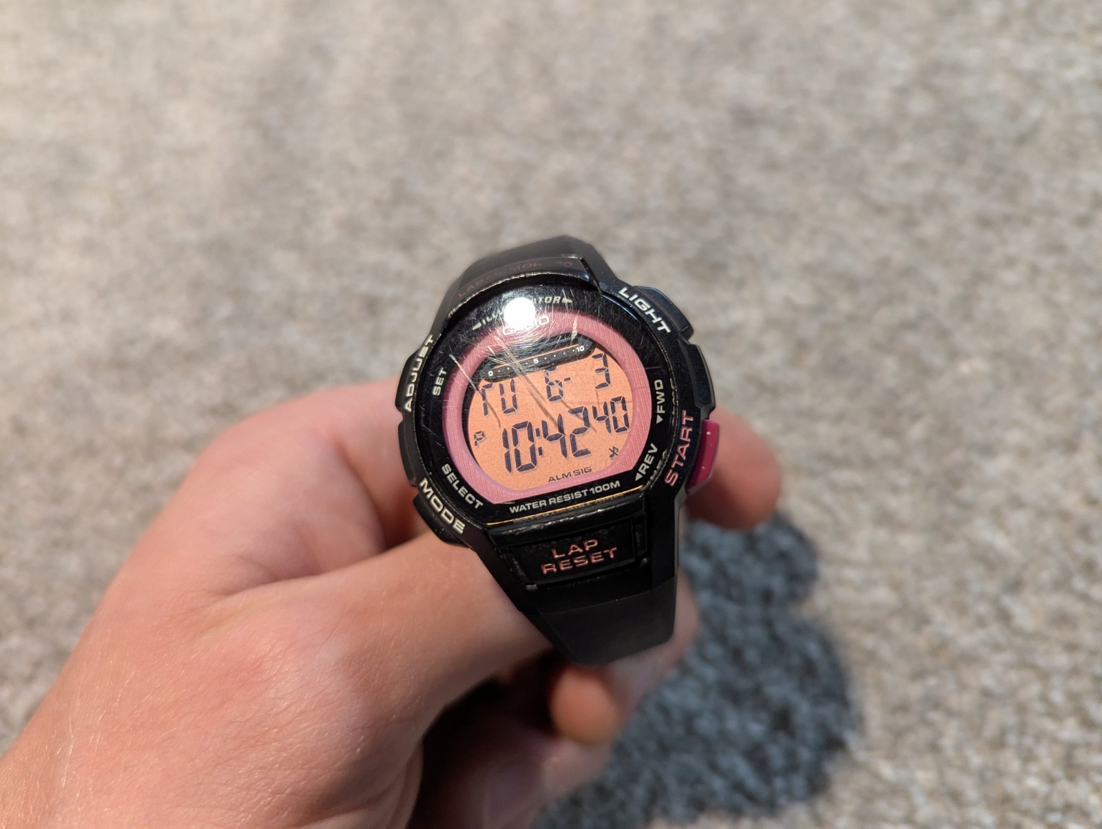 Casio Watch Womens Illuminator Digital Black Case Pink Dial Digital LWS-1000H