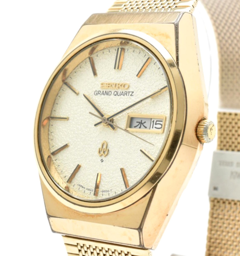 Vintage [EXC+5] Seiko Grand Quartz 4843-8100 Gold Men’s Day Date Watch JAPAN