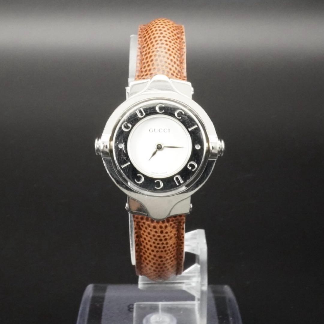Gucci 6600L Turnface Brown Quartz Wristwatch Bangle Box Japan 0713258