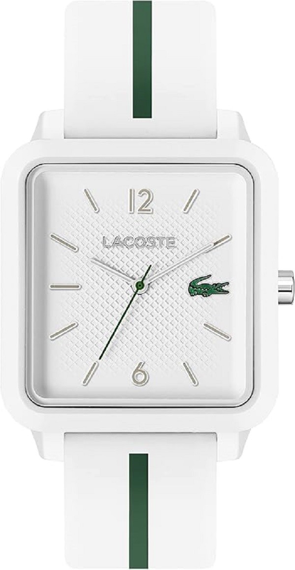 Lacoste 12.12 Studio Men’s Quartz Watch Square Case with Rubber Strap, White