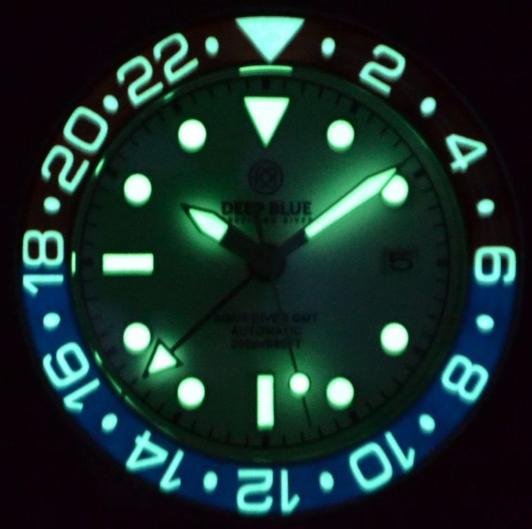 Deep Blue AQUA DIVER GMT AUTOMATIC 40MM RED/BLUE BEZEL WHITE DIAL NEW