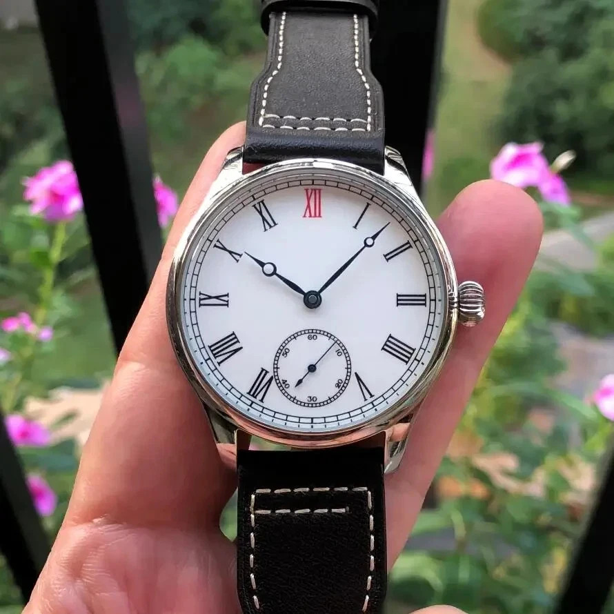 44mm No Logo White Enamel Dial ETA6498 Movement Mechanical Pilot Watch