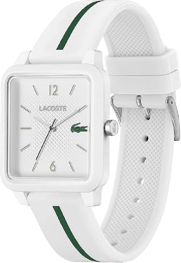 Lacoste 12.12 Studio Men’s Quartz Watch Square Case with Rubber Strap, White