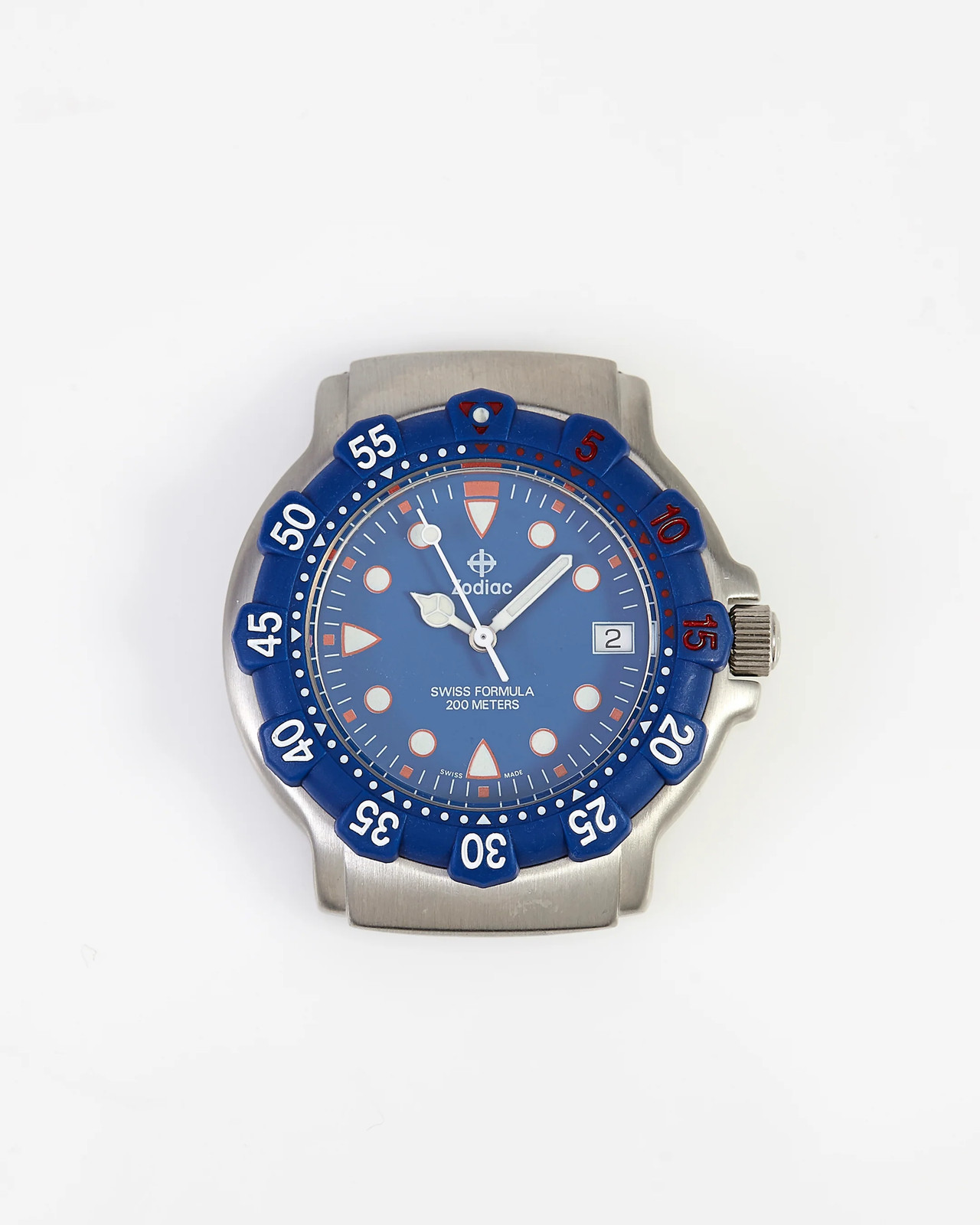 Zodiac Rare NOS 36mm Swiss Formula 200m Diving Watch Head Blue Dial Blue Bezel