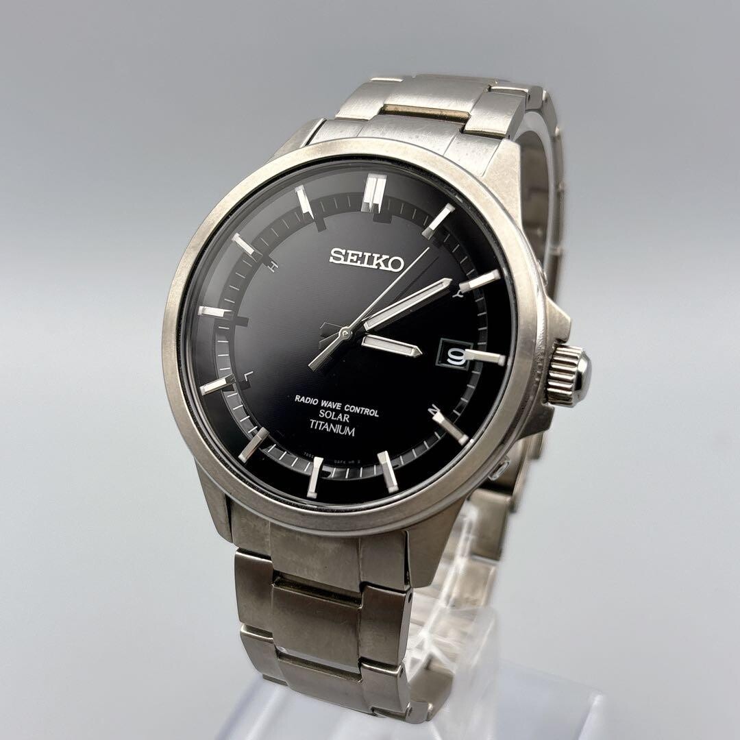 SEIKO 7B52 0AD0 Solar Radio Titanium Black Dial Men’s Analog Watch 10ATM 64