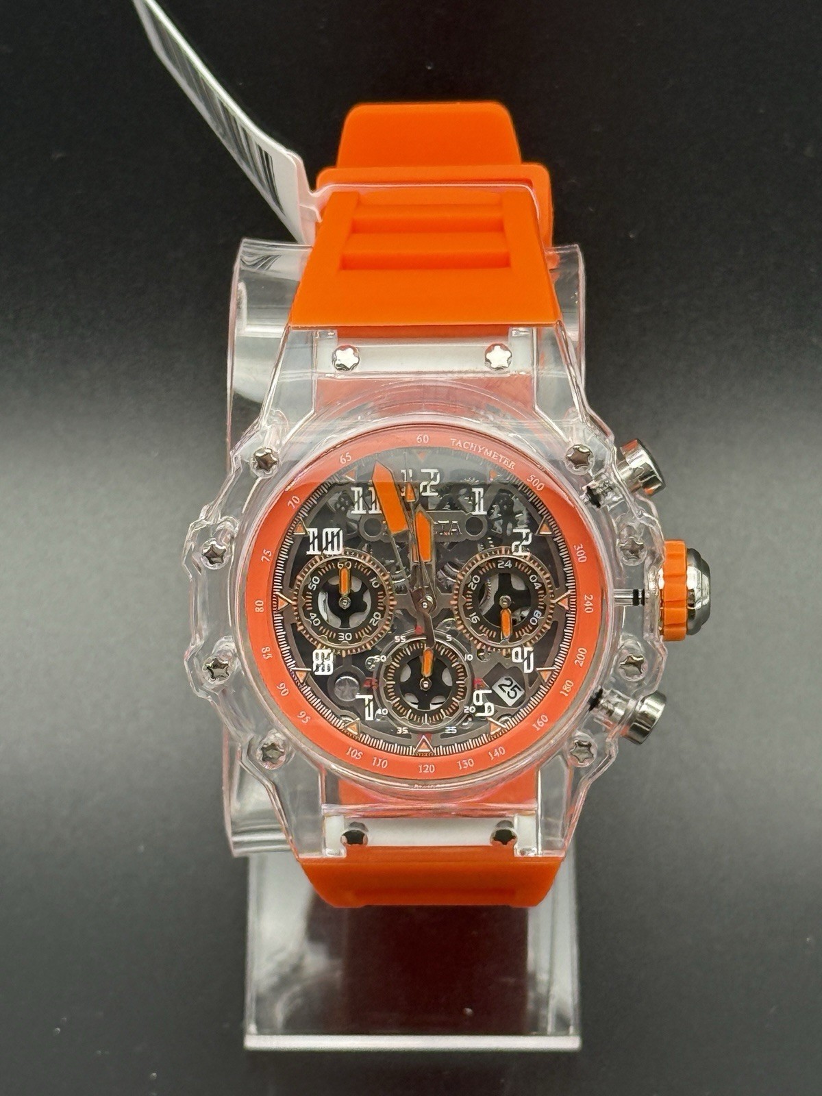 Invicta Racing Vaulthan Men’s Watch 69679 44mm Clear Case Orange Band Skeleton