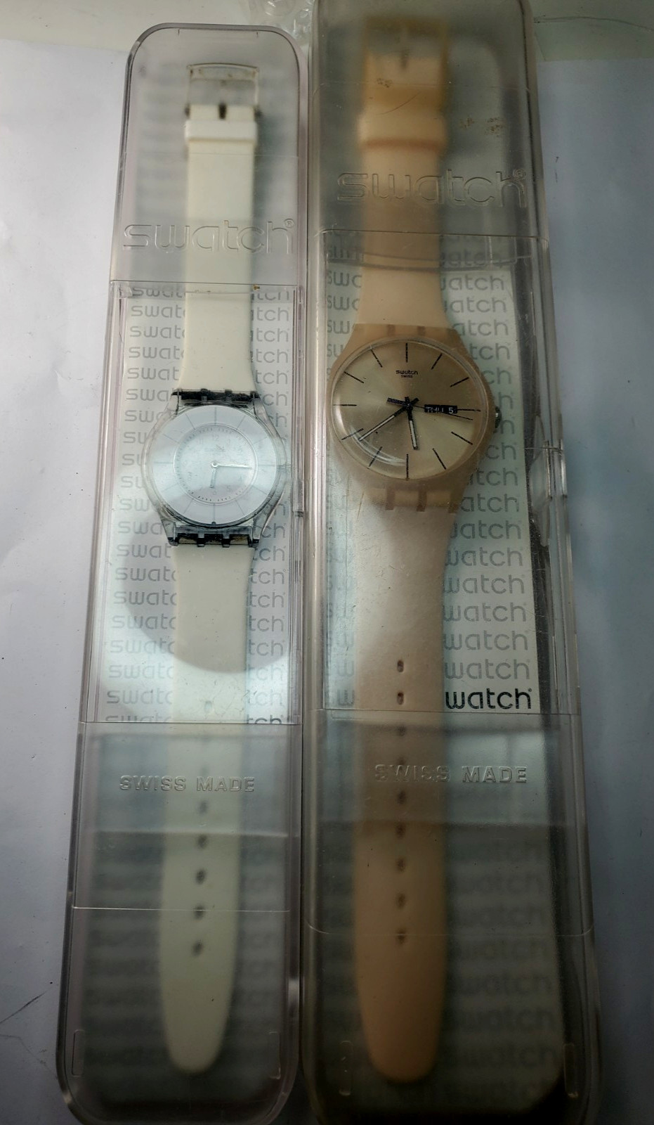 2 Vtg Swatch Watches Plain White/Beige