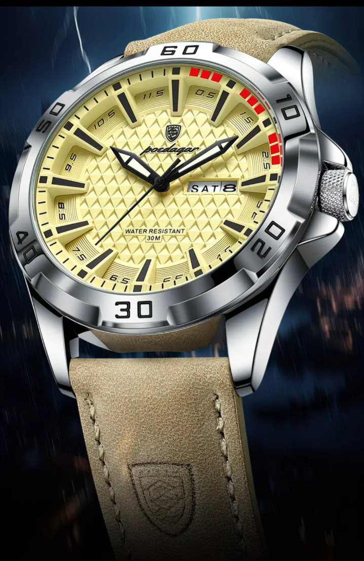 POEDAGAR Men’S Designer Timepiece, Elegant And Opulent Faux Leather Sports Calen