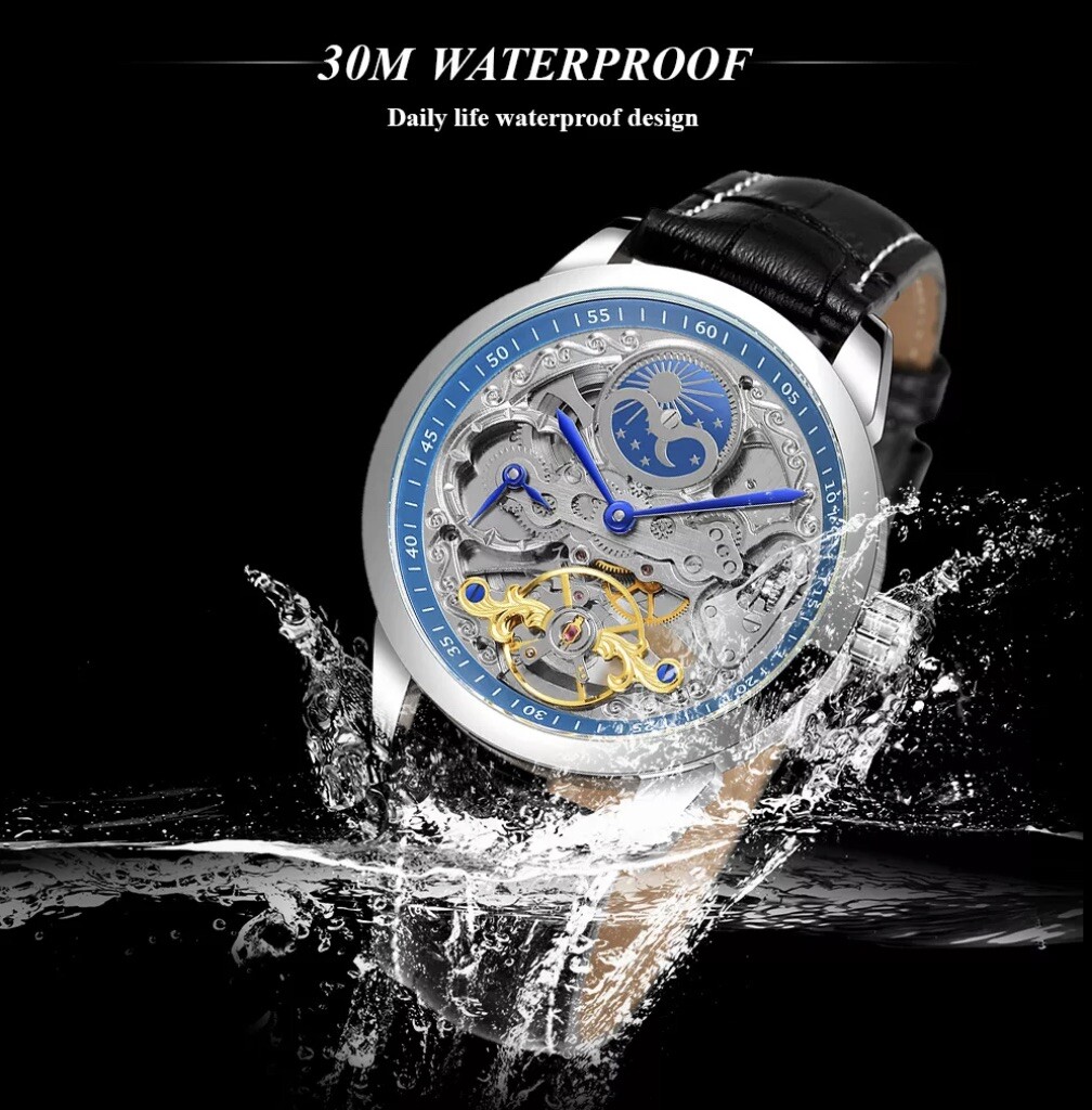 ⌚￼ Forsining Men’s Automatic Water Proof Moon Dial Luxury Business Watch