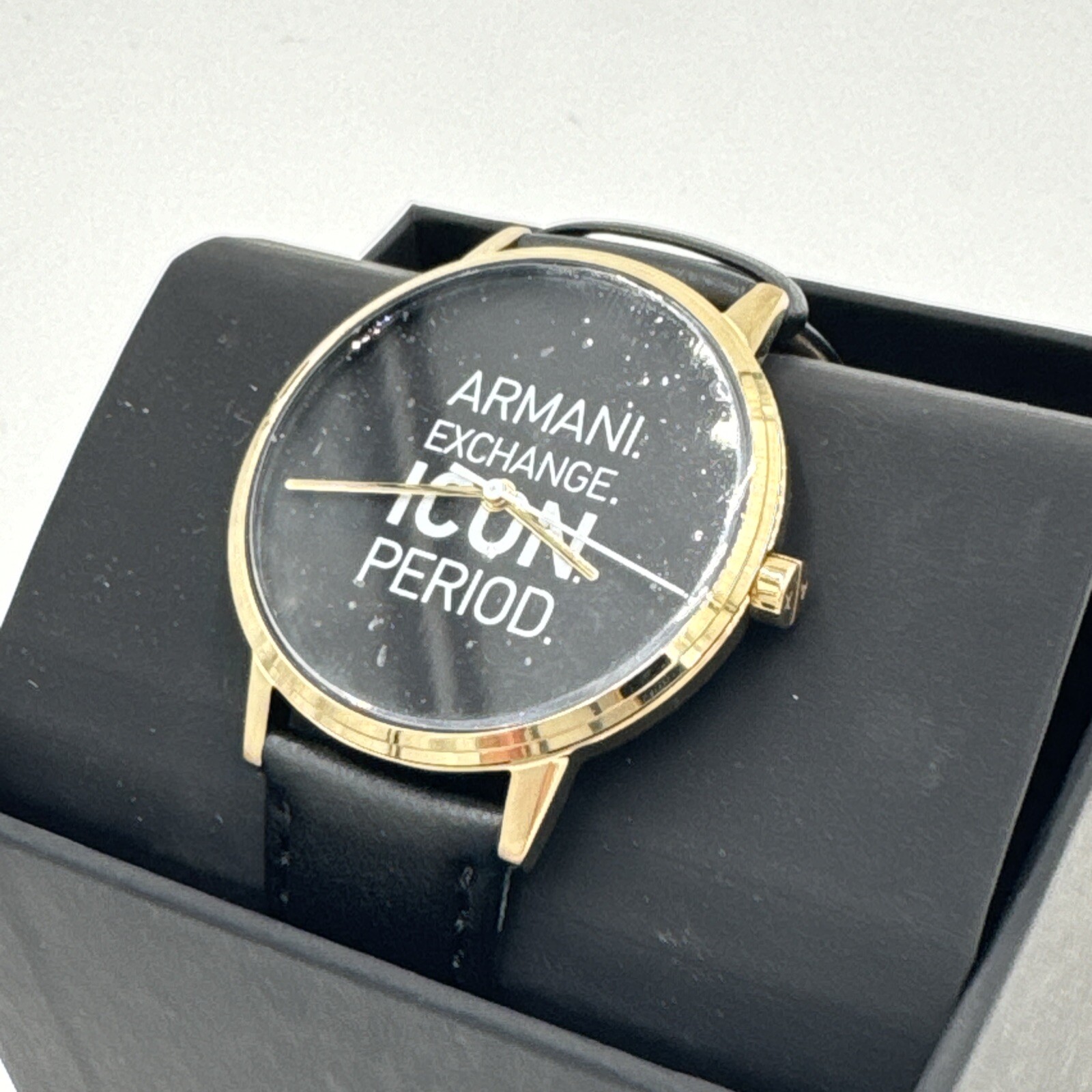 NEW AUTHENTIC ARMANI EXCHANGE CAYDE ICON GOLD BLACK LEATHER MEN’S AX2741 WATCH