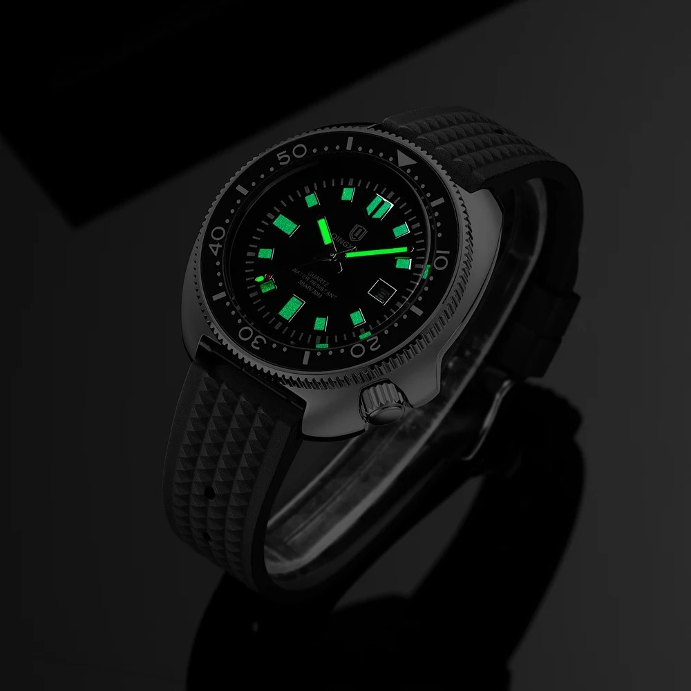 Quartz Men’s Watch 44MM QINGXIYA Tuna Silicone 30M Waterproof Date Luminous
