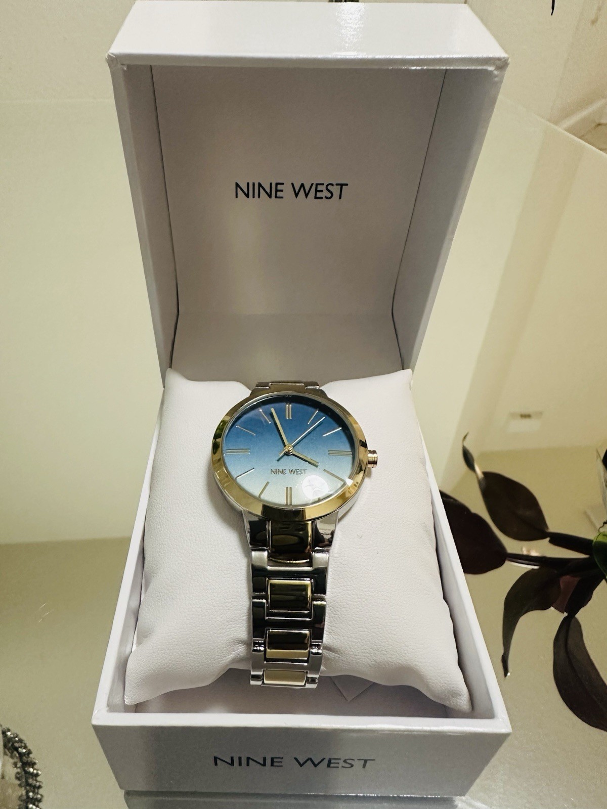 Nine West Women’s Blue Dial Two Tone Silver Gold Watch New In Box NWT