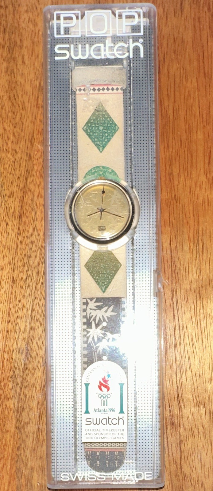 Vintage Swatch POP Swiss 1996 PMB104 Kishoo Gold Dial Leather Strap. New battery