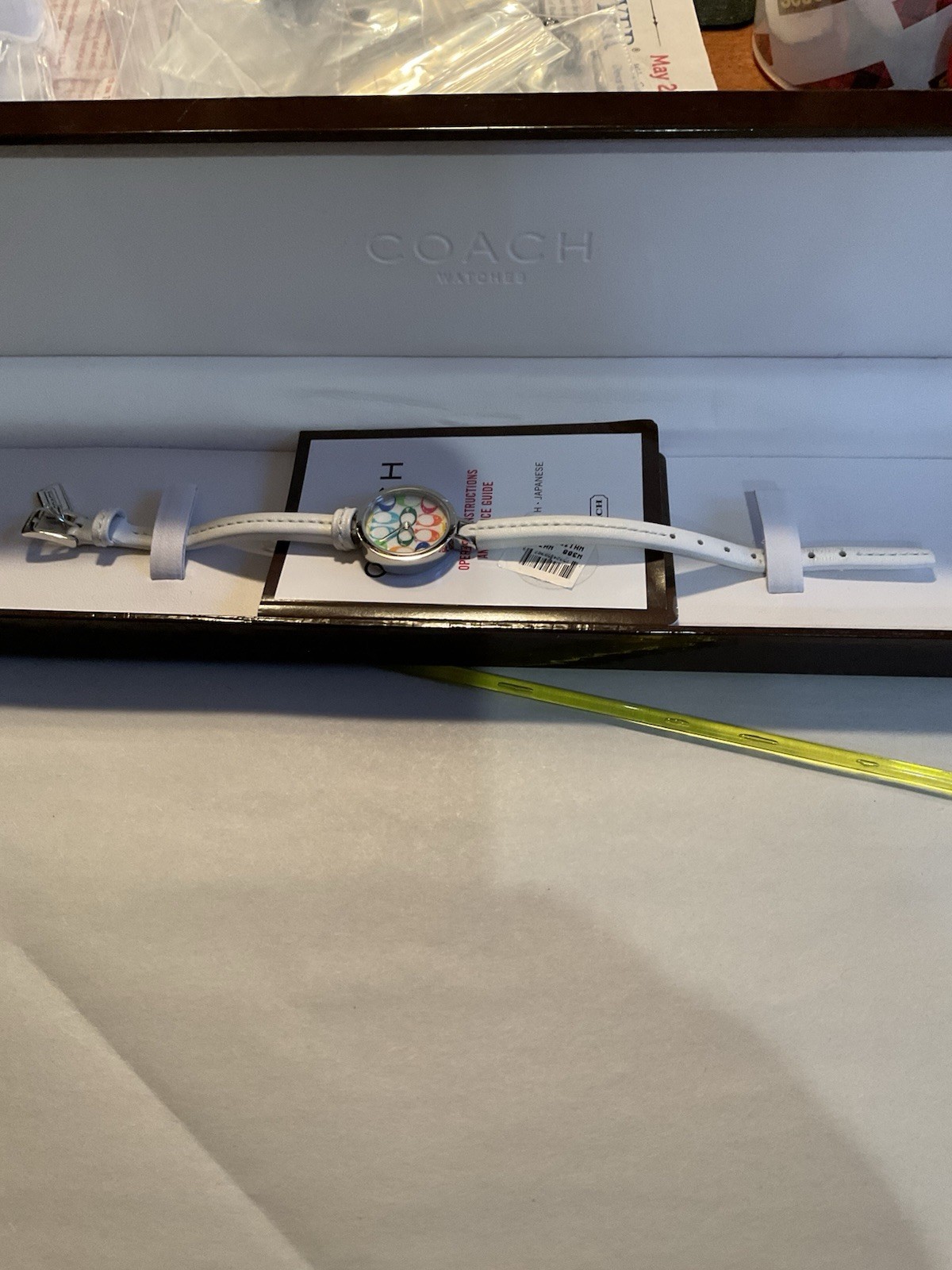 Coach Scribbles Watch Multicolor Logo Dial White Band Swiss Made Needs Battery