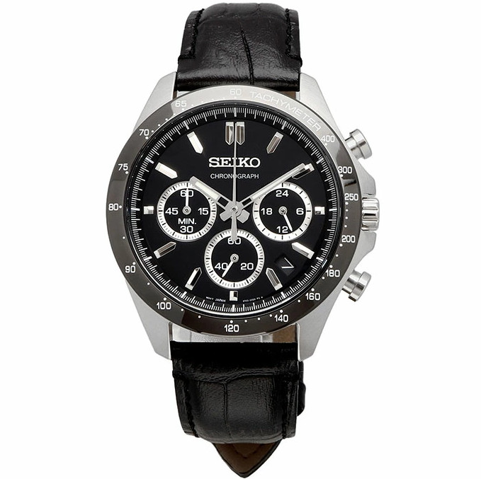 Seiko Spirit SBTR021 Black Dial Leather Band Chronograph Men’s Watch
