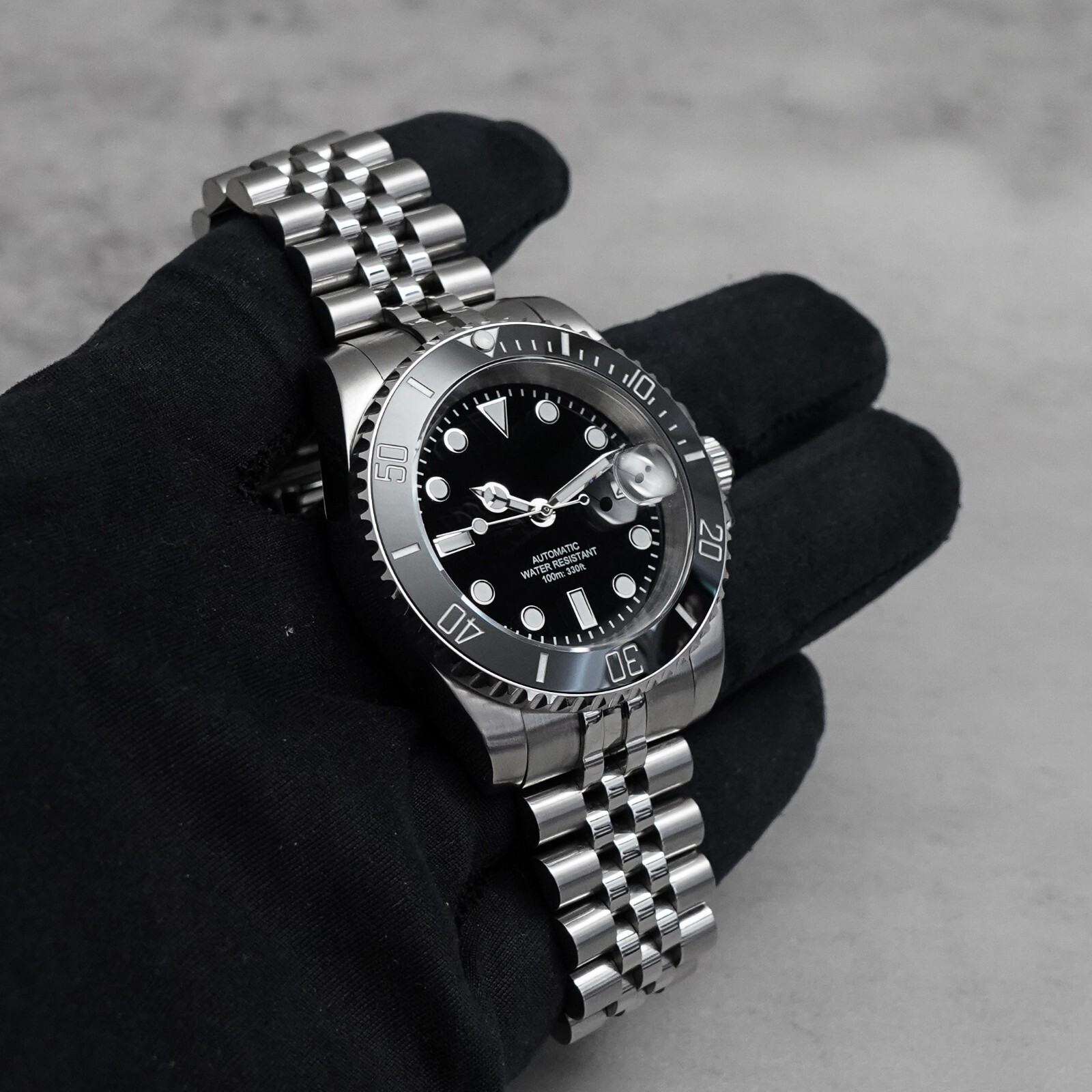 40mm Black Custom Sub Style Mod Watch NO LOGO w/ Jubilee & NH35 Automatic