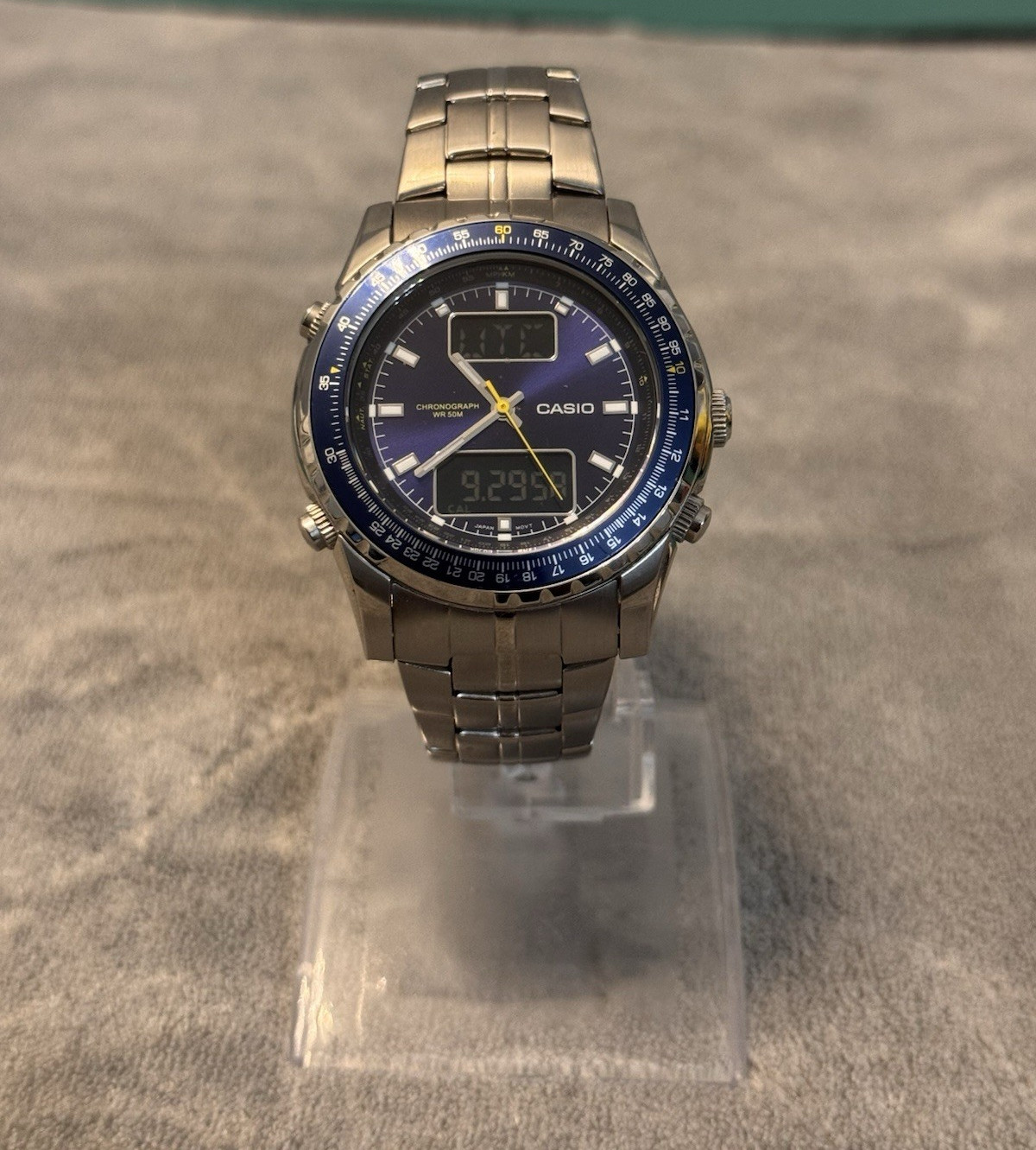Casio Analog Digital Chronograph Men’s Watch Blue Dial Stainless Steel MTP-4700
