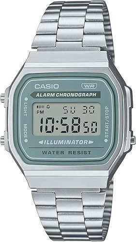 CASIO A168WA-3AY Vintage Digital Watch Silver Blue Green Unisex Retro Classic